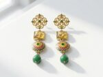 Natural Green jade Gemstone in Gold Plated ethnic Drop Earrings for women in Pakistan by dango