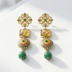 Natural Green jade Gemstone in Gold Plated ethnic Drop Earrings for women in Pakistan by dango