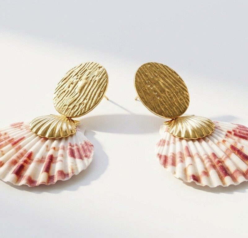 gold plated steel shell earrings for women in pakistan by dango