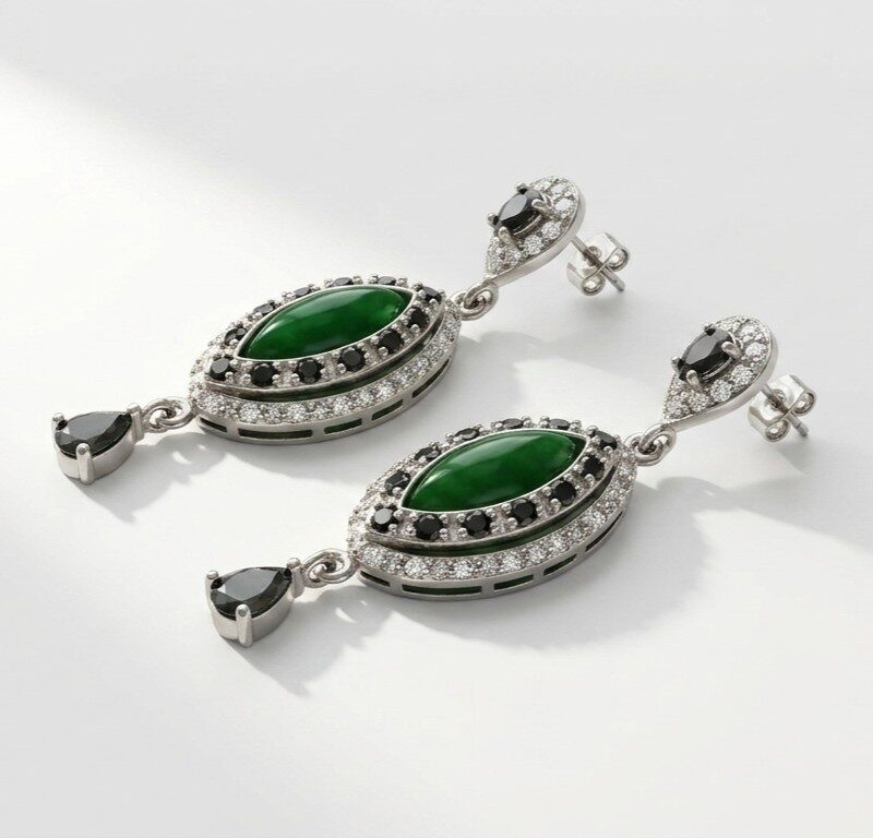 Natural green agate in 925 sterling Silver Earrings for women in Pakistan by dango