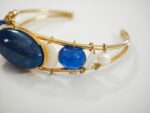 Gold-Plated Steel Bangle with Natural Lapis Lazuli (Lajward) & Pearls - Image 3