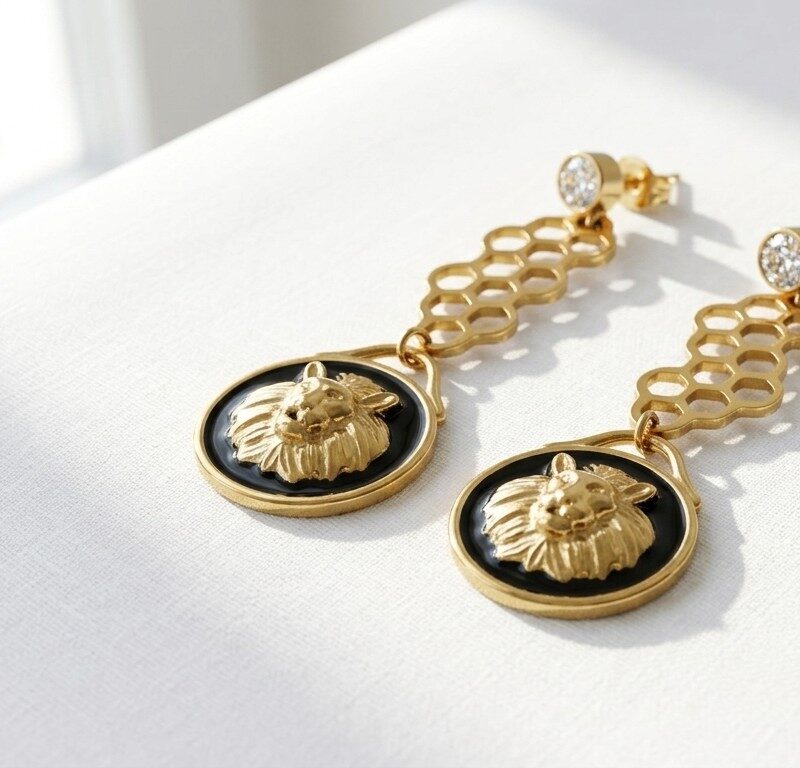 Gold Plated Steel Lion Earrings for women in Pakistan by dango