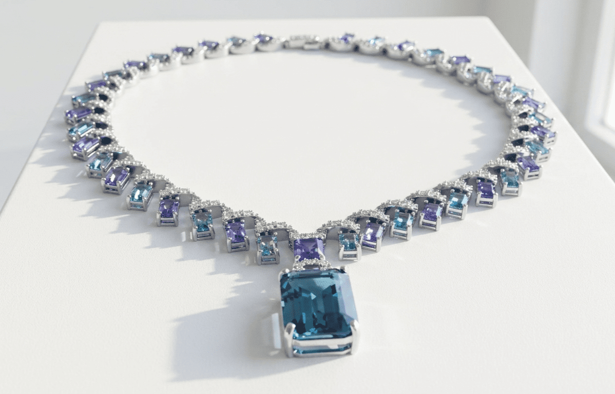 zircon set pakistan Blue and purple zircon Wedding Jewelry Set for women in Pakistan by dango