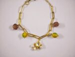 Gold-Plated Gemstone Charm Bracelet – 17cm | Paperclip Chain with Tourmaline, Jade & Pearls