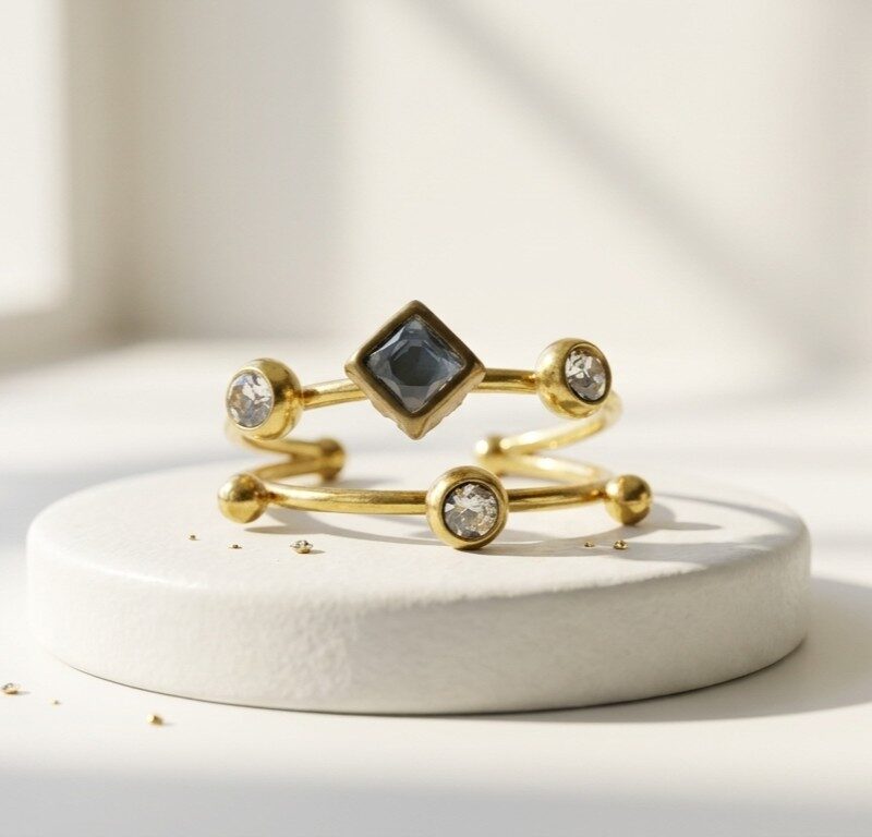 Gold-Plated Steel kundan Ring for women in Pakistan by dango