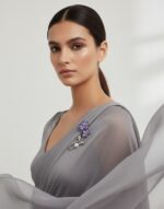 Floral Brooch with Glass Petals - Image 2