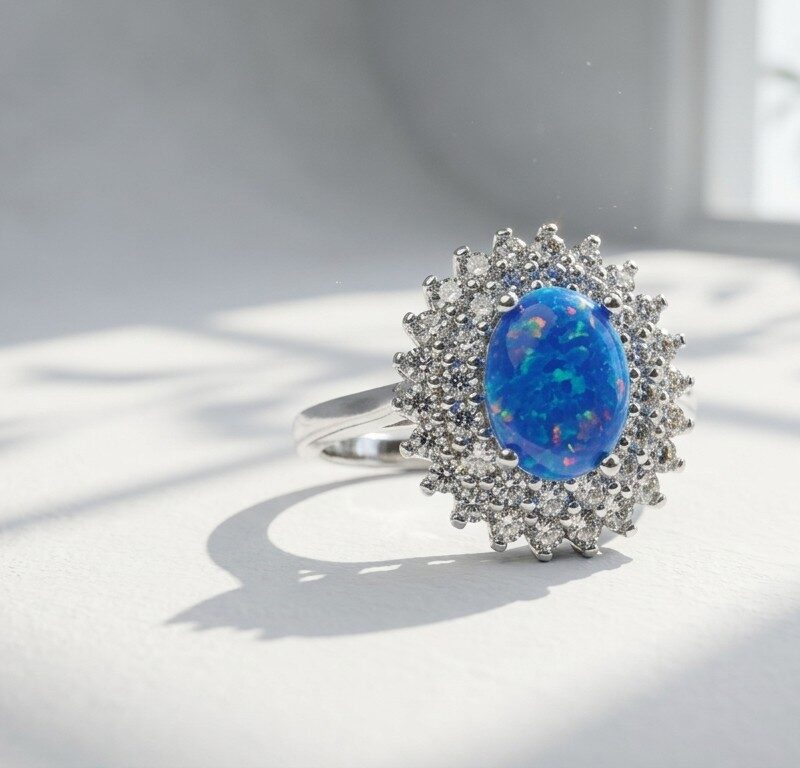 Natural blue opal gemstone in 925 Sterling Silver Ring for women in Pakistan by dango