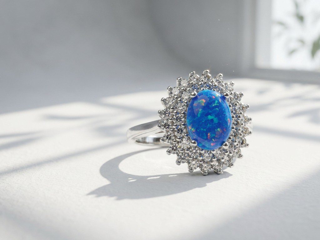blue opal silver ring Natural blue opal gemstone in 925 Sterling Silver Ring for women in Pakistan by dango
