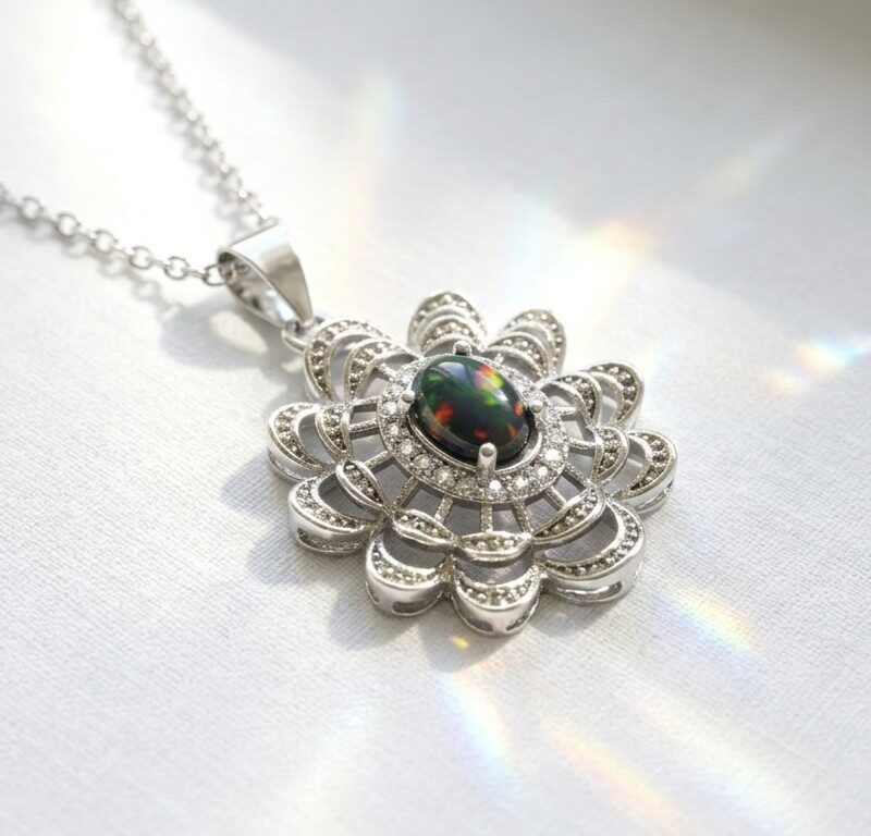 black opal in silver plated pendant for women in pakistan by dango