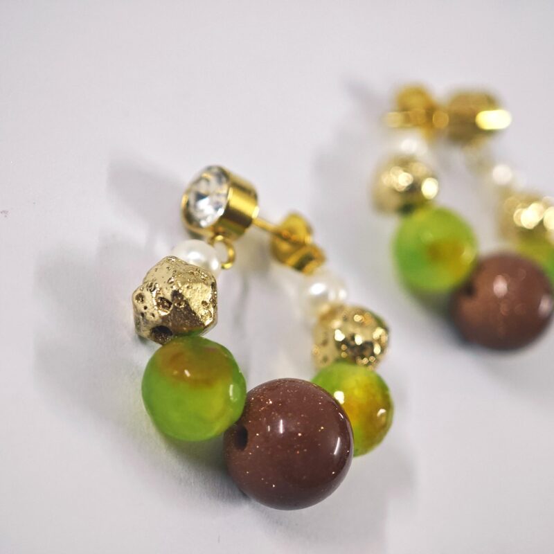 Natural Pearl, Hematite, Jade & Sandstone Earrings