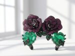 Red rose zircon studded with green crystal heart Statement Earrings for women in Pakistan by dango