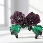 Red rose zircon studded with green crystal heart Statement Earrings for women in Pakistan by dango