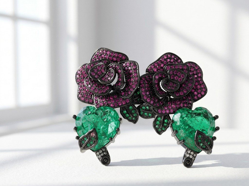 green heart earrings pakistan Red rose zircon studded with green crystal heart Statement Earrings for women in Pakistan by dango