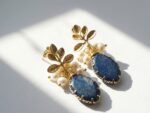 Natural Lapis and pearls in gold plated silver Earrings for women in Pakistan by dango