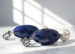 Natural Lapis and Pearl Gemstone Earrings for women in Pakistan by dango