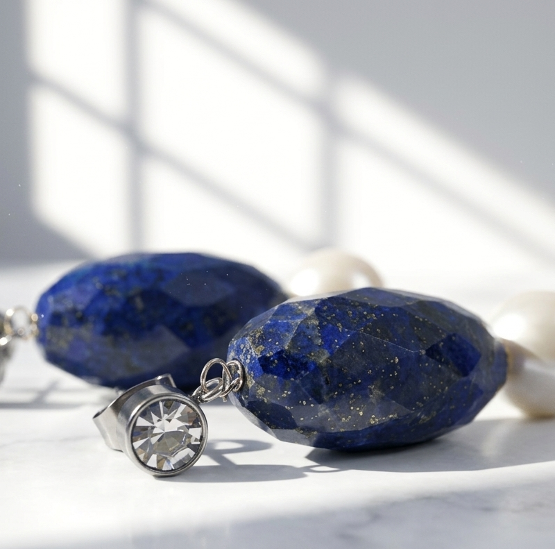 Natural Lapis and Pearl Gemstone Earrings for women in Pakistan by dango