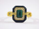 green Malachite with black enamel Statement Ring for women in Pakistan by dango