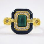 green Malachite with black enamel Statement Ring for women in Pakistan by dango