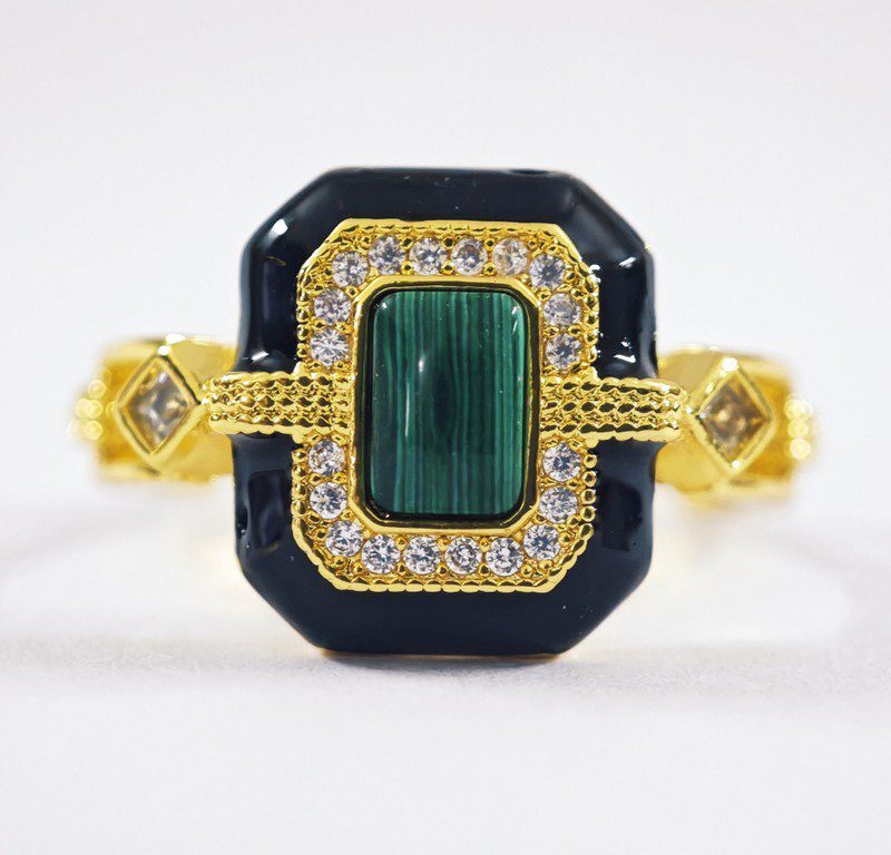 green Malachite with black enamel Statement Ring for women in Pakistan by dango