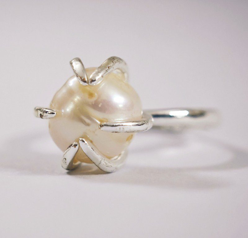 Natural Pearl in stainless steel adjustable Ring for women in Pakistan by dango