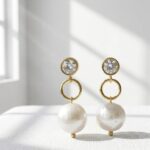 Natural Pearl in Gold plated stainless steel minimal earrings for women in Pakistan by dango