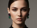 Red Zircon Rose Earrings with Green Crystal Heart - Image 2