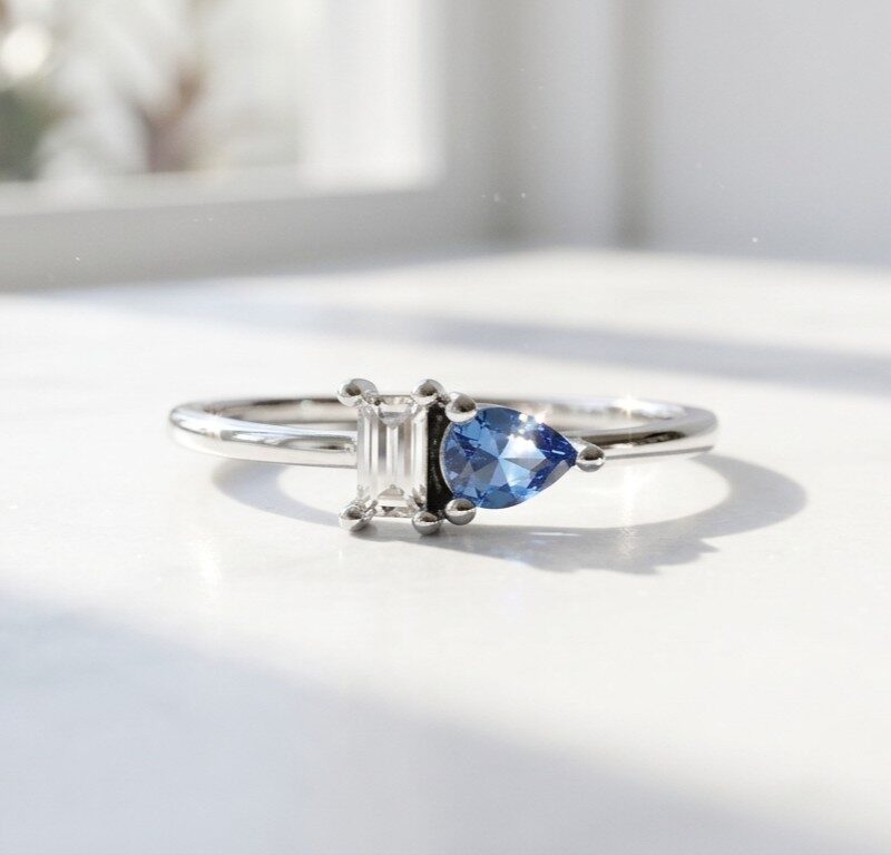 blue zircon in 925 Sterling Silver minimal Ring for women in Pakistan by dango