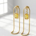 Yellow Zircon adjustable gold plated steel Earrings for women in Pakistan by dango