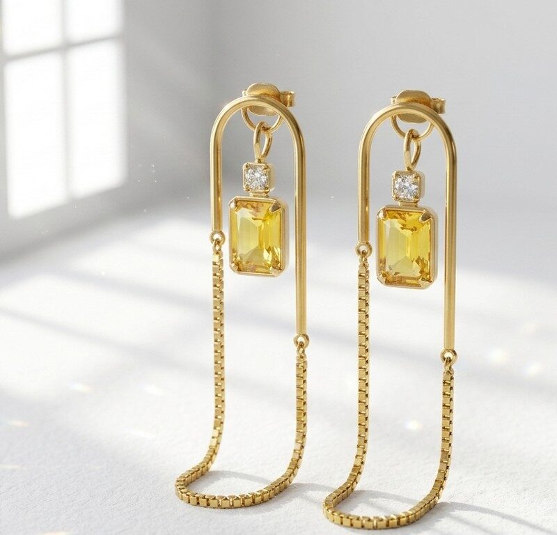 Yellow Zircon adjustable gold plated steel Earrings for women in Pakistan by dango