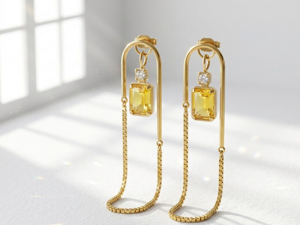 yellow chain earrings pakistan Yellow Zircon adjustable gold plated steel Earrings for women in Pakistan by dango