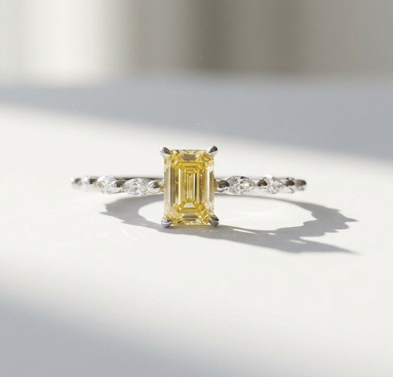 Yellow zircon in 925 Sterling Silver Minimal Ring for women in Pakistan by dango
