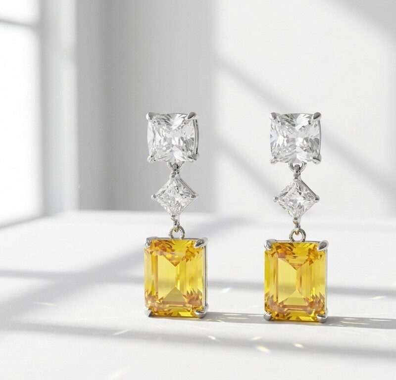 Yellow Zircon Minimal Earrings for women in Pakistan by dango