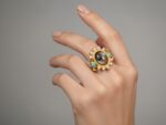 Celestial Glow Ring – Natural Labradorite & Silver in Gold Matte Finish - Image 2