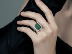 Natural Emerald (Zamurd) Halo Ring – 925 Sterling Silver - Image 2