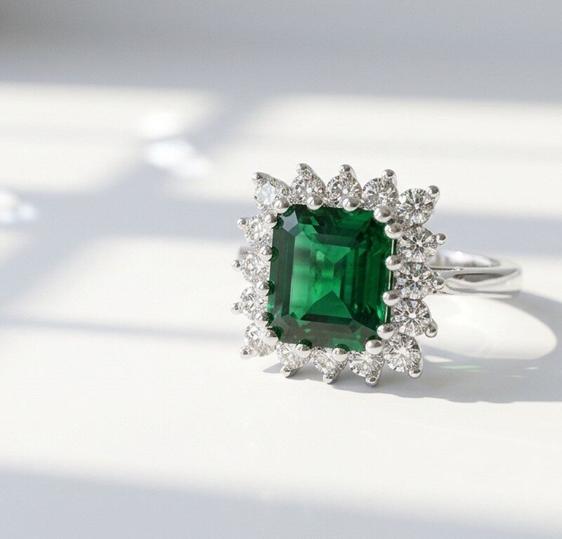 Natural Emerald Gemstone in 925 Silver Ring for women in Pakistan by dango