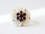 mother of pearl and natural garnet gemstone in 925 sterling silver ring for women in Pakistan by dango
