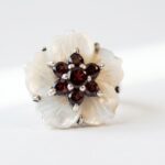 mother of pearl and natural garnet gemstone in 925 sterling silver ring for women in Pakistan by dango