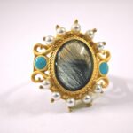 Natural Labradorite Gemstone Gold Plated Silver Ring for women in Pakistan by dango