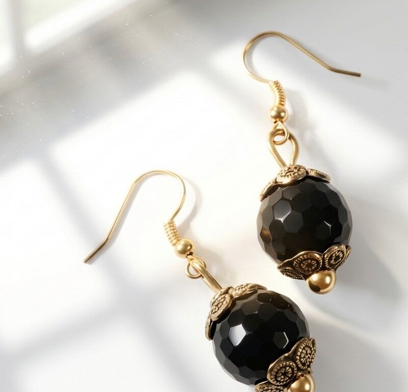 Natural Black Agate Gemstone Earrings for women in Pakistan by dango