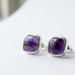 Natural amethyst gemstone in 925 silver stud earrings for women in Pakistan by Dango