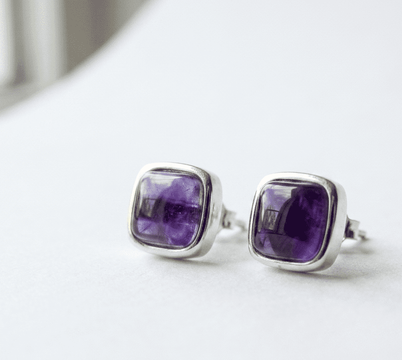 Natural amethyst gemstone in 925 silver stud earrings for women in Pakistan by Dango
