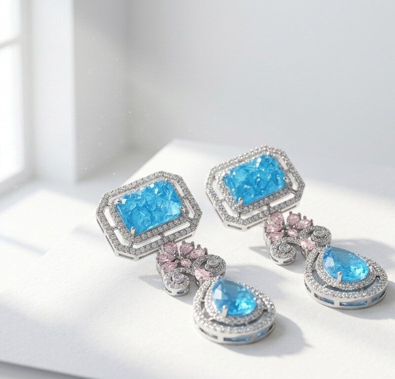 Blue Statement Wedding Earrings for women in Pakistan by dango