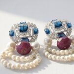 Natural Pearl and ruby gemstone Wedding Earrings for women in Pakistan by dango