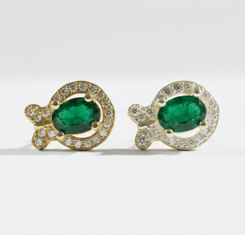 Natural Emerald Gemstone in 925 Sterling Silver Stud Earrings for Women in Pakistan by Dango