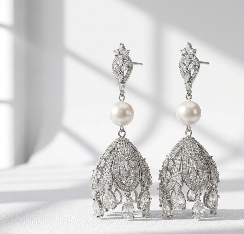 Zircon Jhumka with Natural Pearl Earrings for women in Pakistan by dango