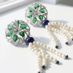 Natural lapis and pearl tassel earrings for women in pakistan by dango
