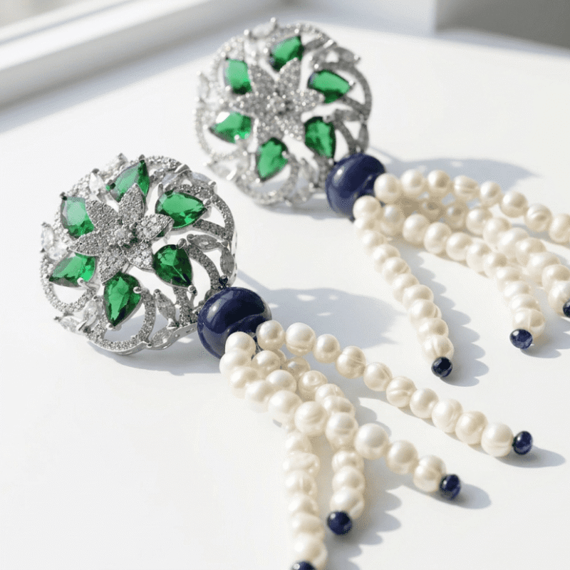 Natural lapis and pearl tassel earrings for women in pakistan by dango