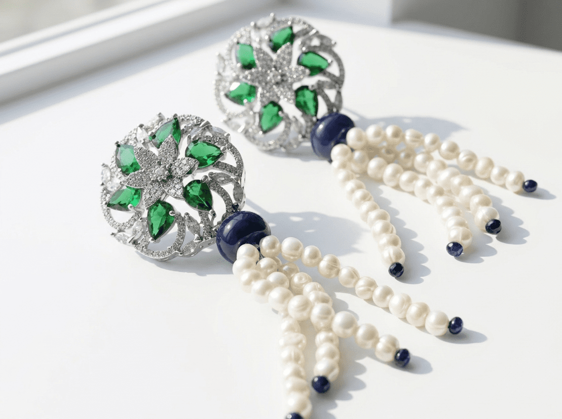 lapis and pearl earrings pakistan Natural lapis and pearl tassel earrings for women in pakistan by dango