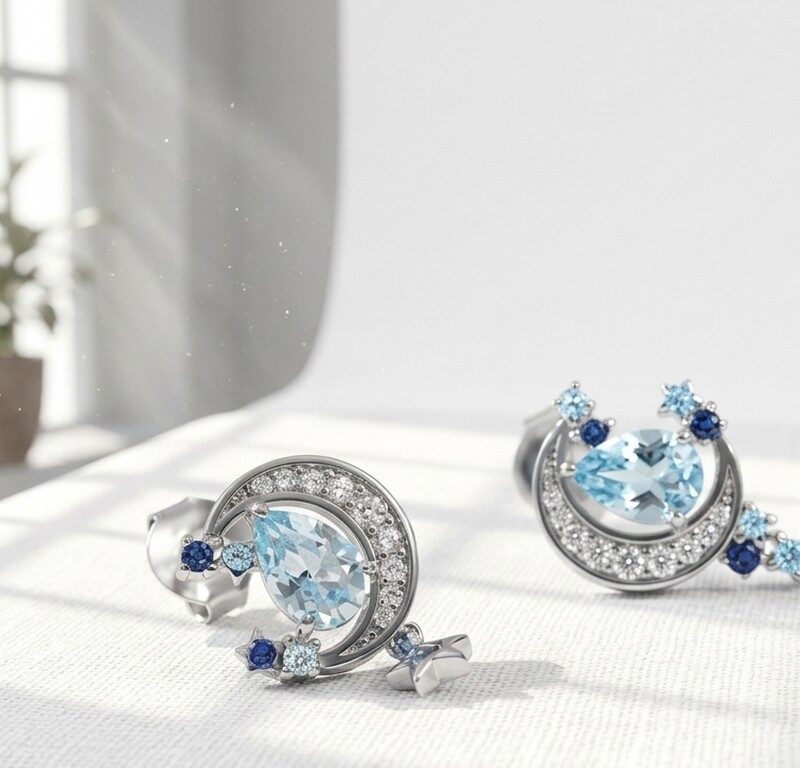 Sapphire Silver Stud Earrings Pakistan