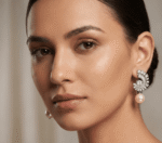 Natural Pearl Crescent Zircon Earrings - Image 2